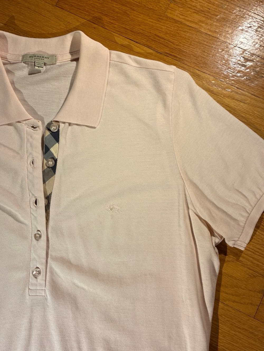 Burberry Light Pink Polo with Signature Check Placket